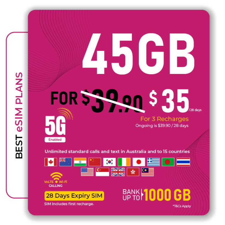 DTel's best 45GB Prepaid eSIM 5G Australia Plan